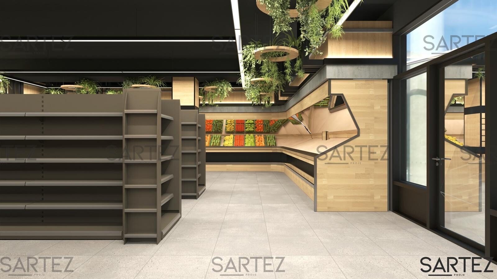 Ontwerpvisualisatie van de versafdeling van Show Market